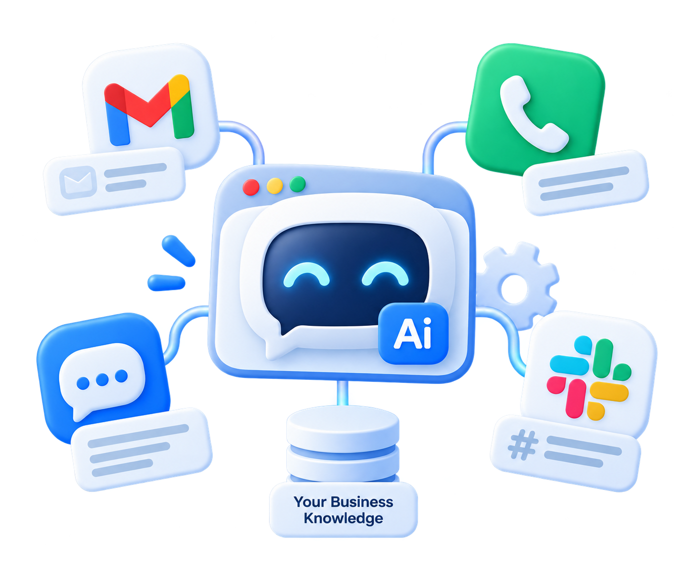 Trained on your business, plugged into your inbox, phone and chat.