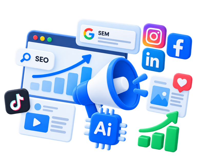SEO, SEM and social produced at a volume a small team could never hit by hand.