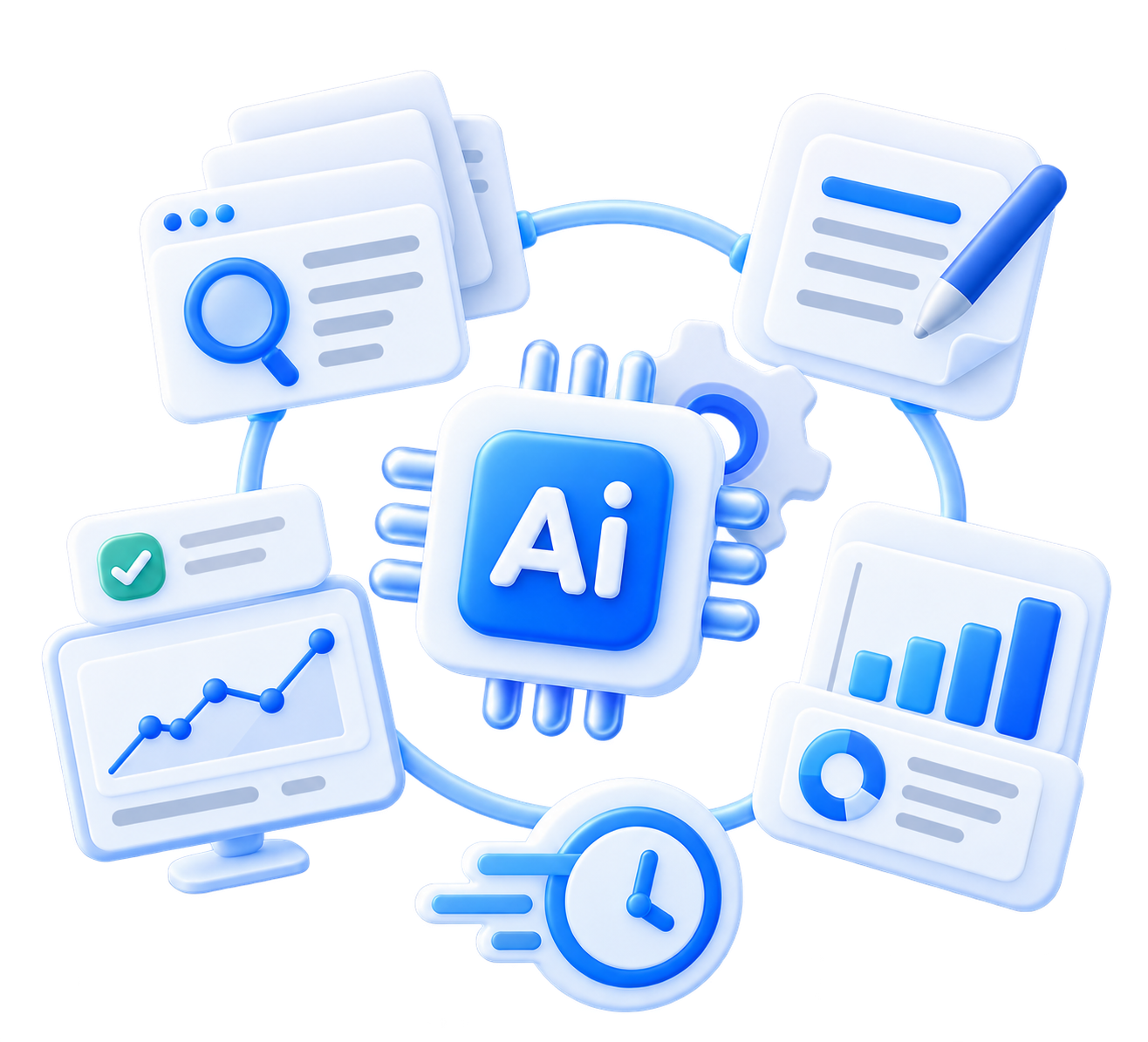 Ai handles the volume: research, drafts, reporting, monitoring. Faster turnarounds and lower cost, without the template feeling.